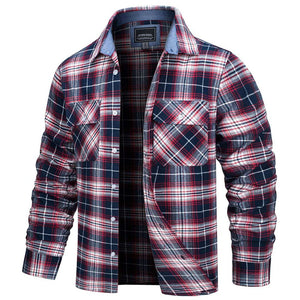 TACVASEN Red White Men's Cotton Flannel Shirt Plaid Lightweight Jacket