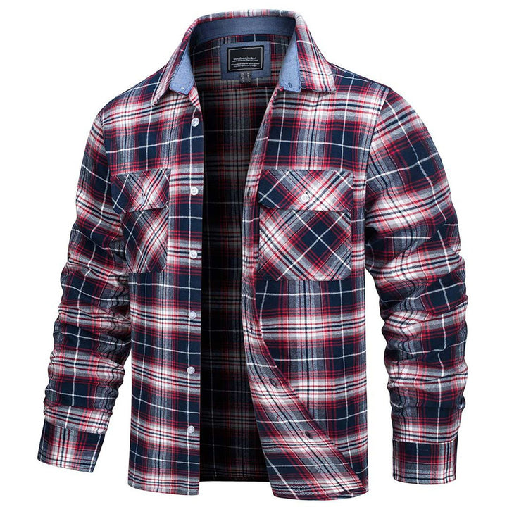 Men's Cotton Flannel Shirt Plaid Button Down Lightweight Jacket - L21M445