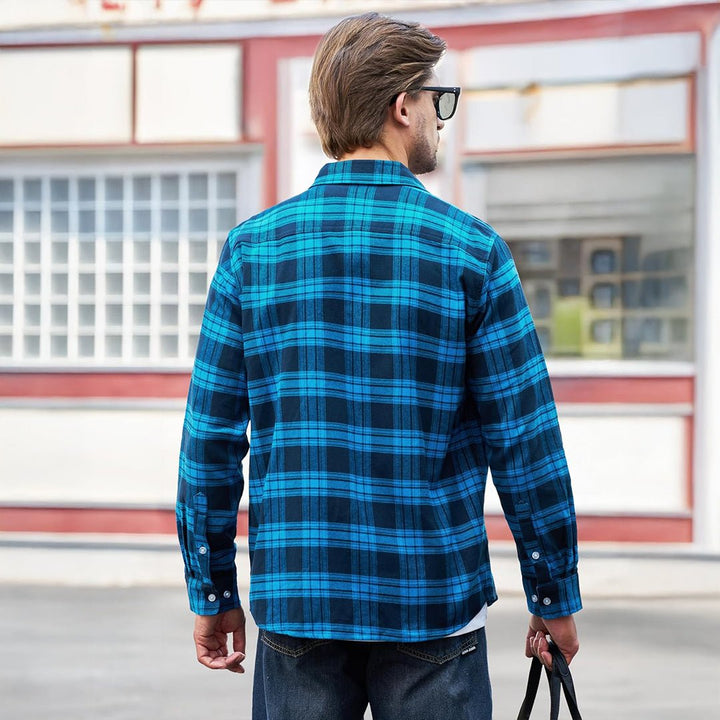 Men's Cotton Flannel Shirt Plaid Button Down Lightweight Jacket - L21M445