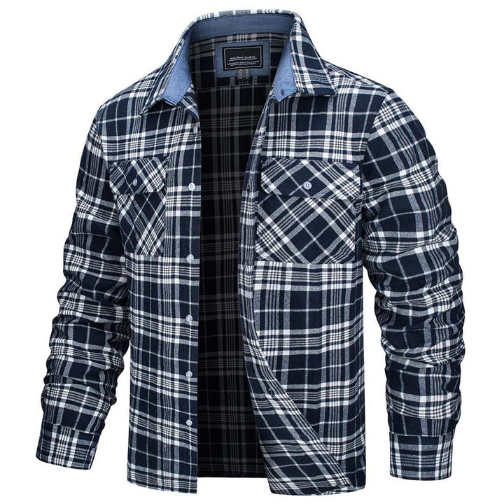 Men's Cotton Flannel Shirt Plaid Button Down Lightweight Jacket - L21M445