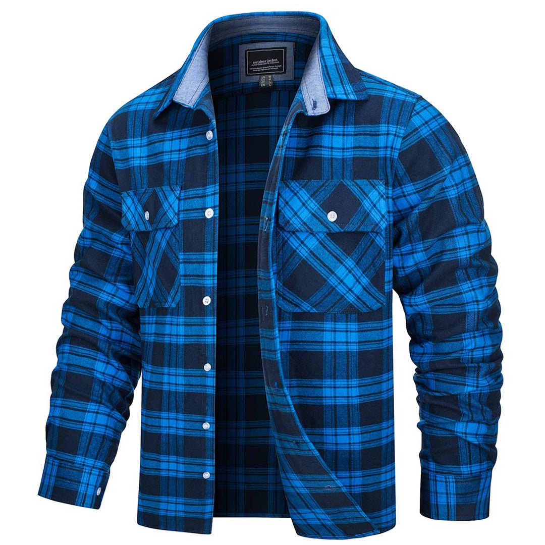 TACVASEN Blue Men's Cotton Flannel Shirt Plaid Lightweight Jacket
