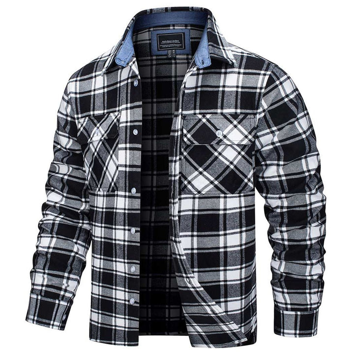 Men's Cotton Flannel Shirt Plaid Button Down Lightweight Jacket - L21M445
