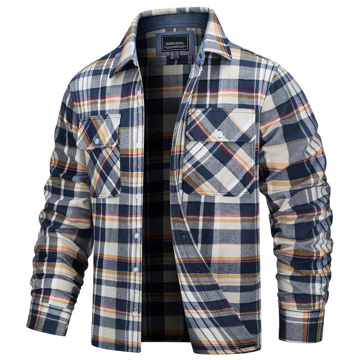 Men's Cotton Flannel Shirt Plaid Button Down Lightweight Jacket - L21M445
