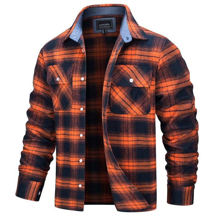 Men's Cotton Flannel Shirt Plaid Button Down Lightweight Jacket - L21M445