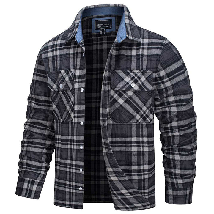Men's Cotton Flannel Shirt Plaid Button Down Lightweight Jacket - L21M445