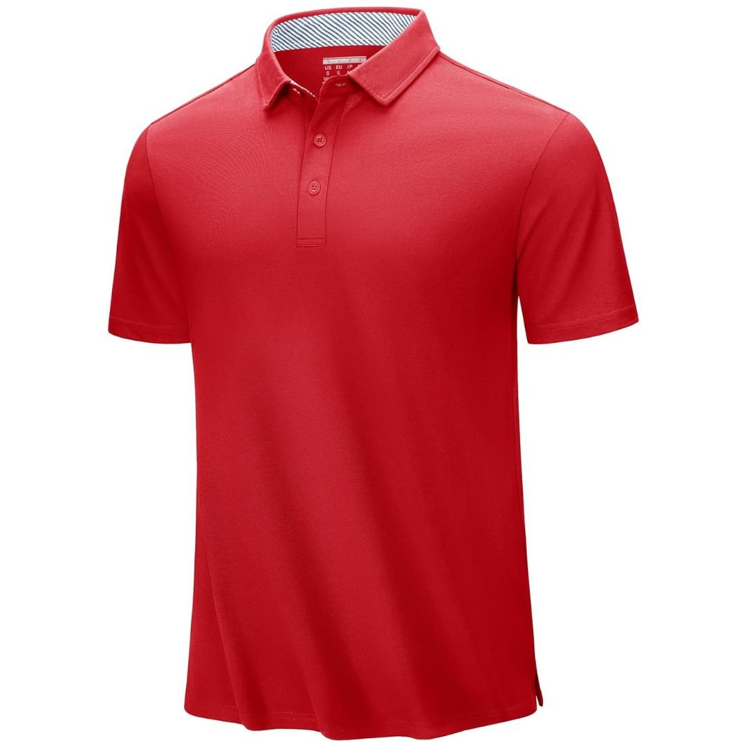 TACVASEN Tomato Red Men's Cotton Pique Short Sleeve Classic Fit Polo Shirt