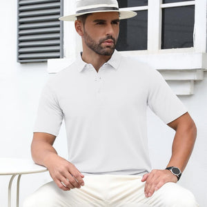 TACVASEN White Men's Cotton Pique Short Sleeve Classic Fit Polo Shirt