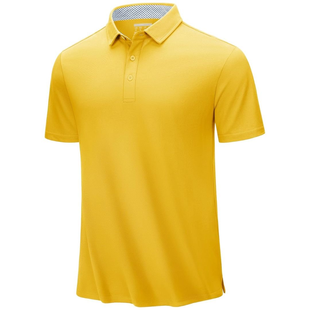 TACVASEN Yellow Men's Cotton Pique Short Sleeve Classic Fit Polo Shirt
