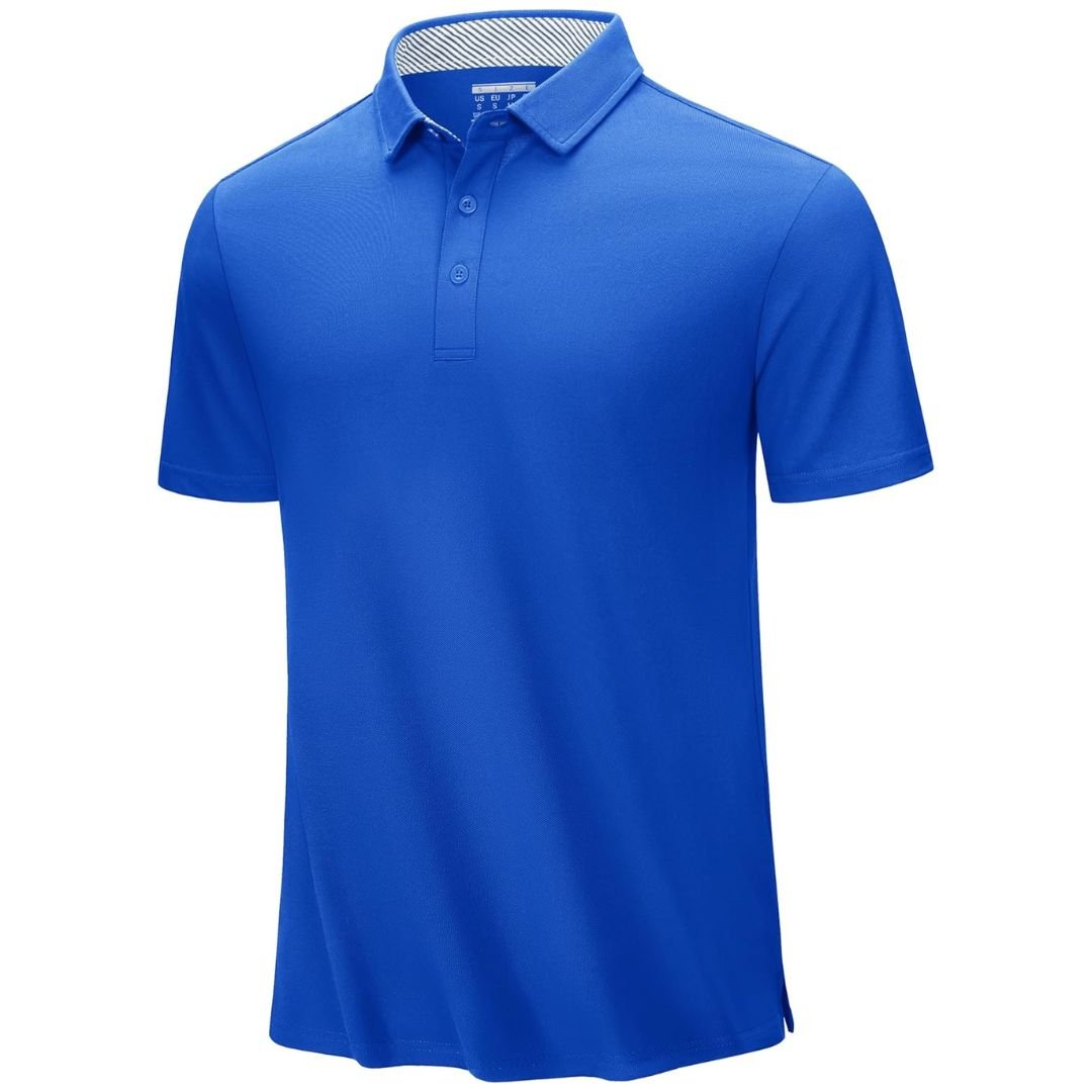 TACVASEN Color Blue Men's Cotton Pique Short Sleeve Classic Fit Polo Shirt
