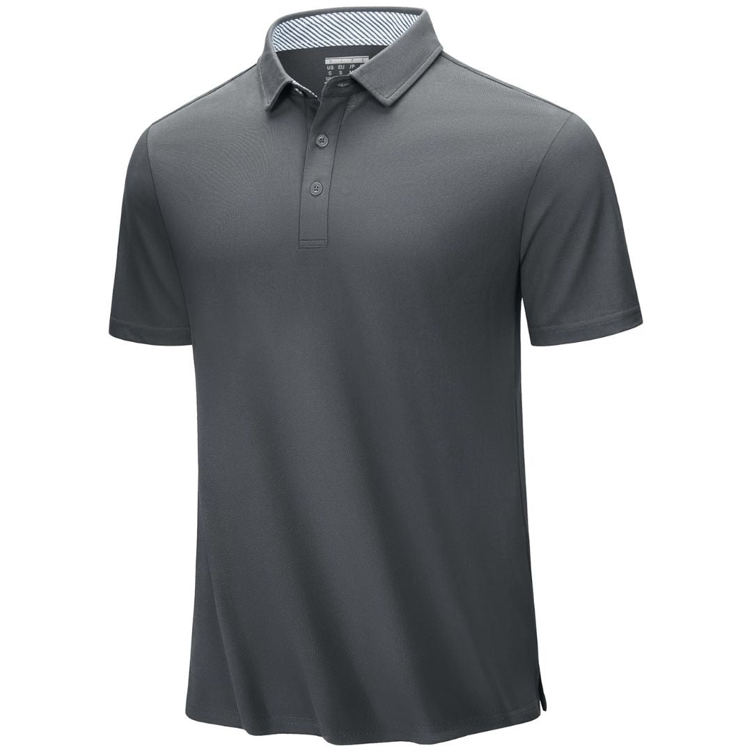 TACVASEN Dark Grey Men's Cotton Pique Short Sleeve Classic Fit Polo Shirt