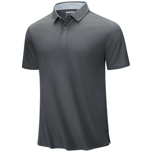 TACVASEN Dark Grey Men's Cotton Pique Short Sleeve Classic Fit Polo Shirt