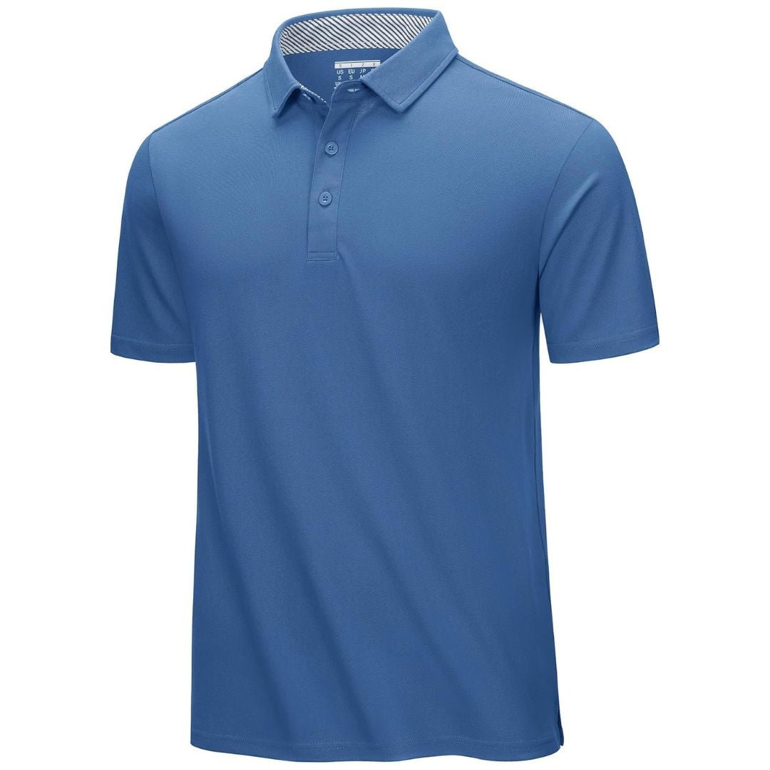 TACVASEN Blue Grey Men's Cotton Pique Short Sleeve Classic Fit Polo Shirt
