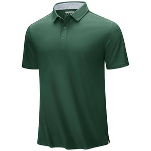 TACVASEN Dark Green Men's Cotton Pique Short Sleeve Classic Fit Polo Shirt