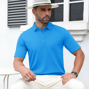 TACVASEN Azure Men's Cotton Pique Short Sleeve Classic Fit Polo Shirt