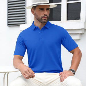 TACVASEN Color Blue Men's Cotton Pique Short Sleeve Classic Fit Polo Shirt