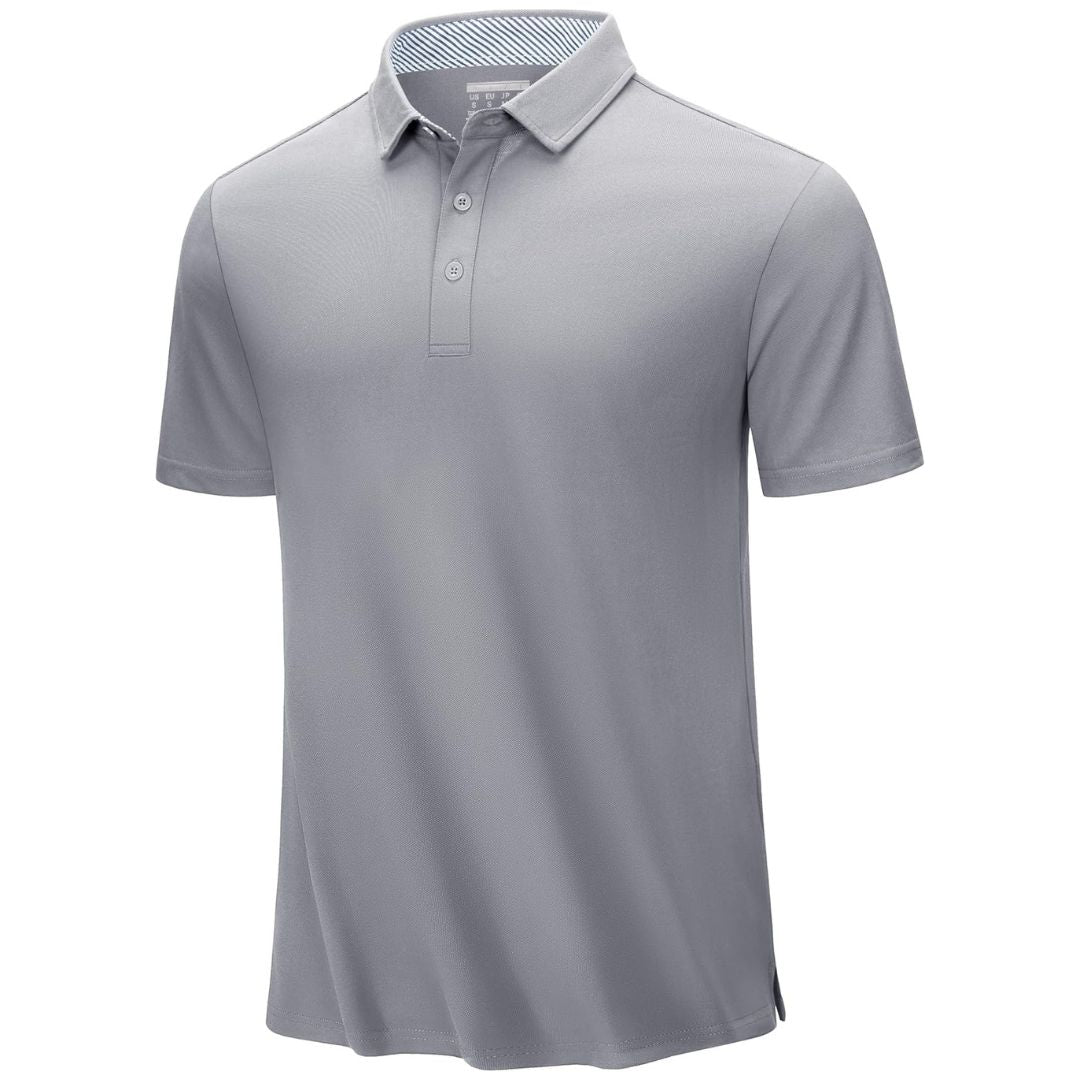 TACVASEN Light Grey Men's Cotton Pique Short Sleeve Classic Fit Polo Shirt