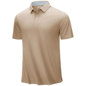 TACVASEN Khaki Men's Cotton Pique Short Sleeve Classic Fit Polo Shirt