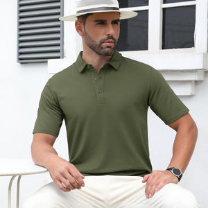 TACVASEN Army Green Men's Cotton Pique Short Sleeve Classic Fit Polo Shirt