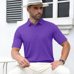 TACVASEN Purple Men's Cotton Pique Short Sleeve Classic Fit Polo Shirt