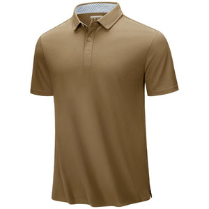 TACVASEN Brown Men's Cotton Pique Short Sleeve Classic Fit Polo Shirt