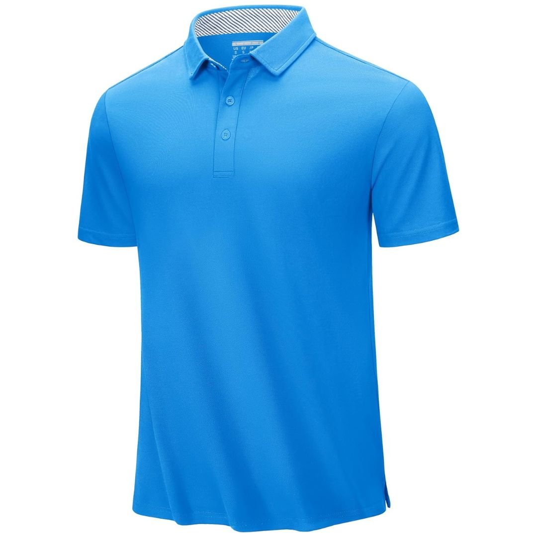 TACVASEN Azure Men's Cotton Pique Short Sleeve Classic Fit Polo Shirt