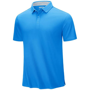TACVASEN Azure Men's Cotton Pique Short Sleeve Classic Fit Polo Shirt