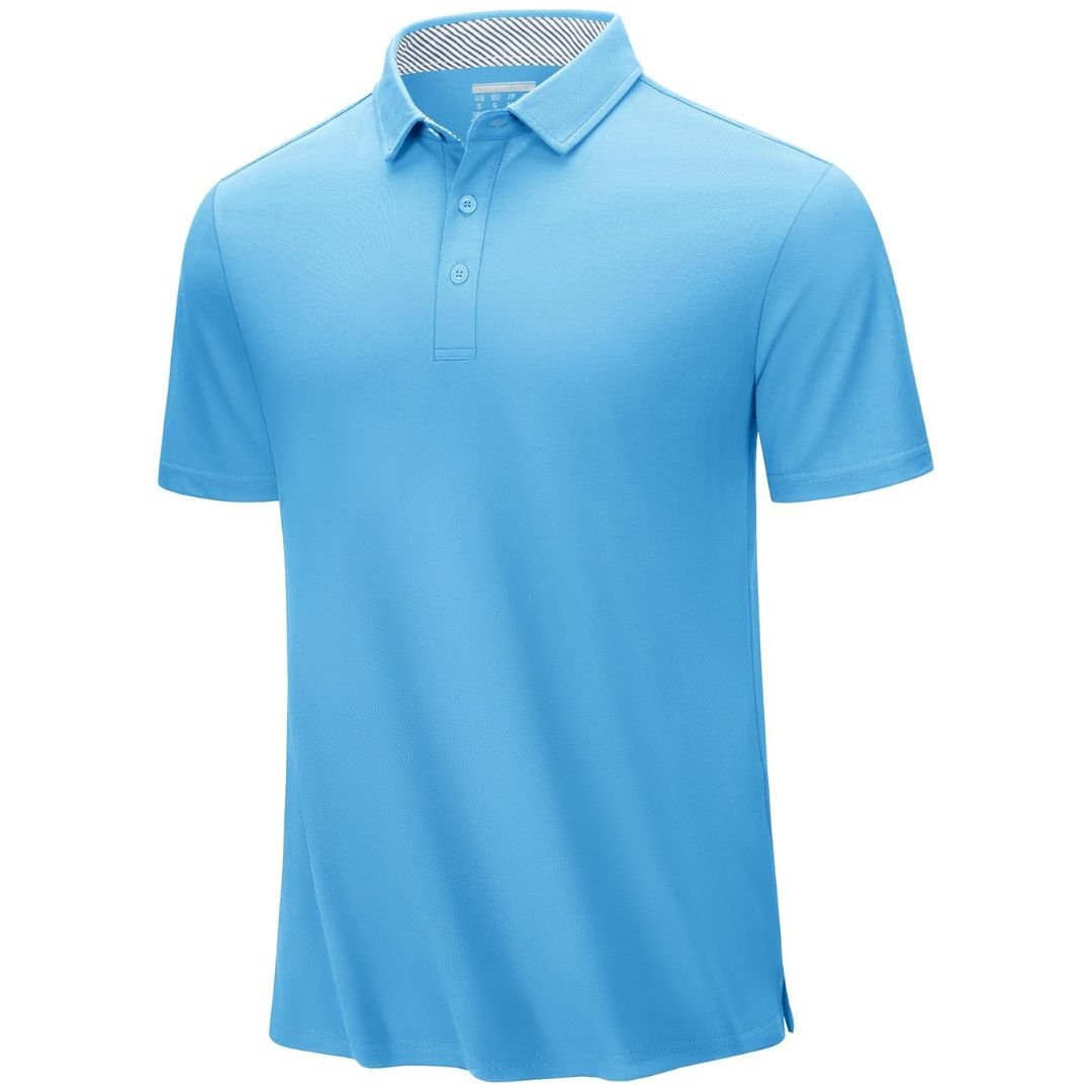 TACVASEN Sky Blue Men's Cotton Pique Short Sleeve Classic Fit Polo Shirt