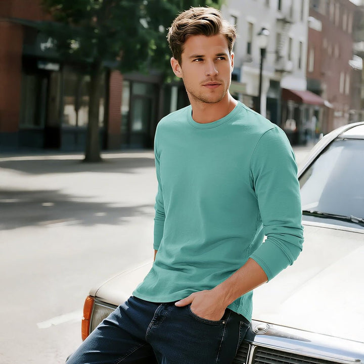 Men's Cotton Solid Color Classic Casual Long Sleeve T-shirt - L23M949D