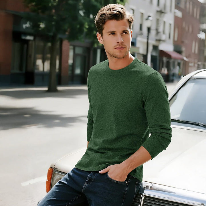 Men's Cotton Solid Color Classic Casual Long Sleeve T-shirt - L23M949D
