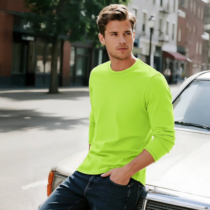 Men's Cotton Solid Color Classic Casual Long Sleeve T-shirt - L23M949D