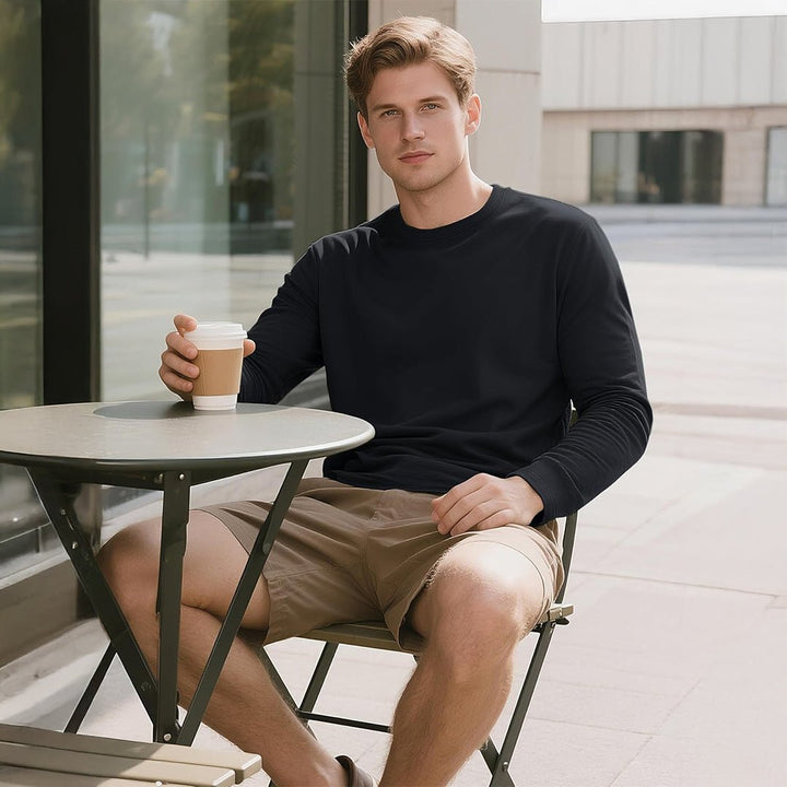 Men's Cotton Solid Color Classic Casual Long Sleeve T-shirt - L23M949D