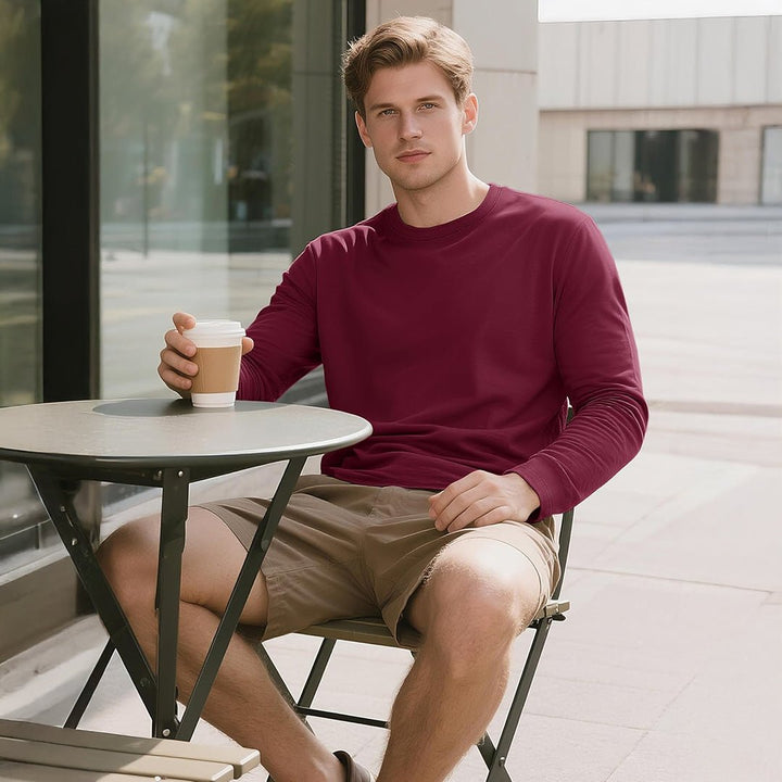 Men's Cotton Solid Color Classic Casual Long Sleeve T-shirt - L23M949D
