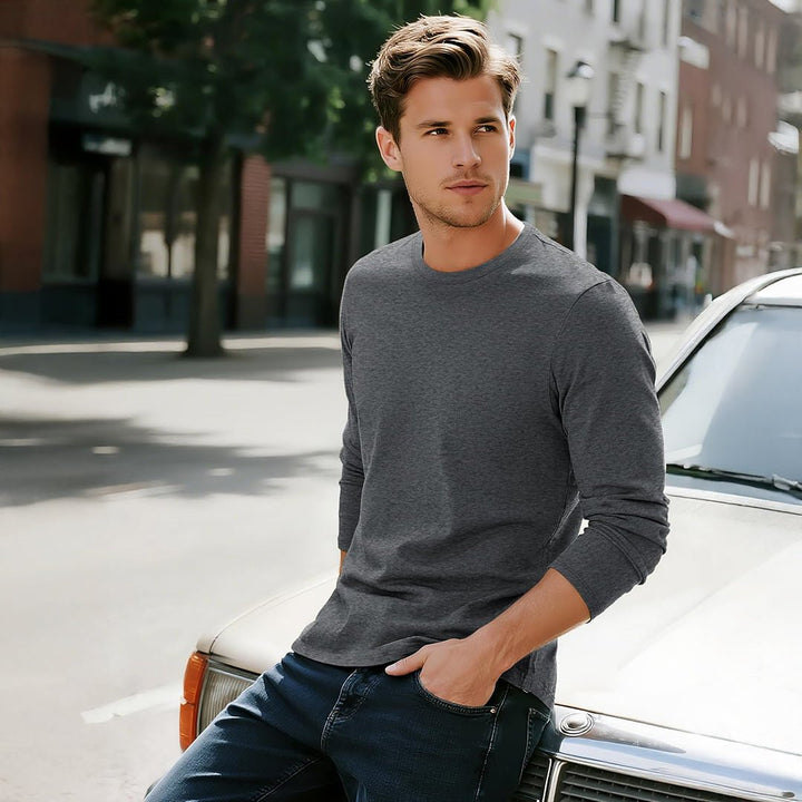 Men's Cotton Solid Color Classic Casual Long Sleeve T-shirt - L23M949D