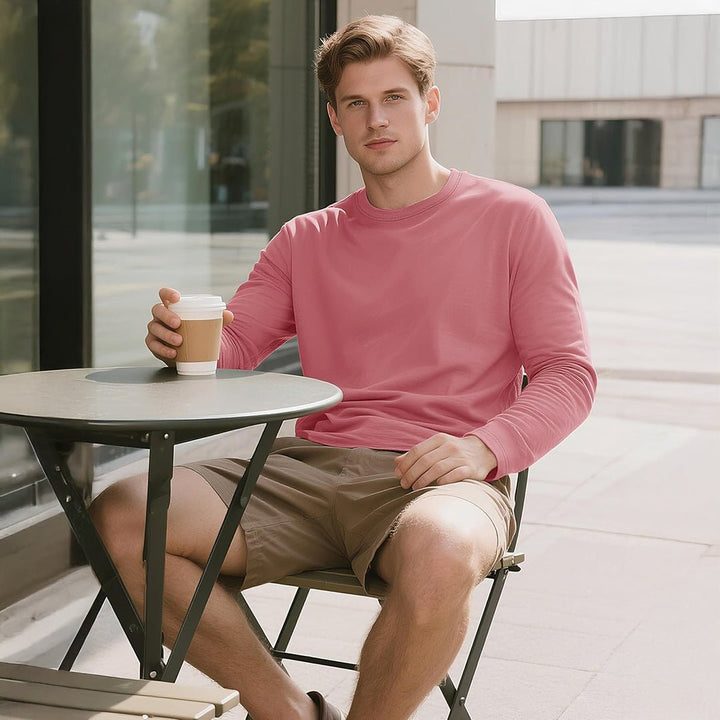 Men's Cotton Solid Color Classic Casual Long Sleeve T-shirt - L23M949D
