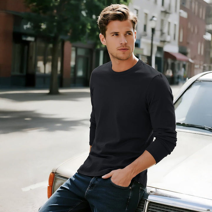 Men's Cotton Solid Color Classic Casual Long Sleeve T-shirt - L23M949D
