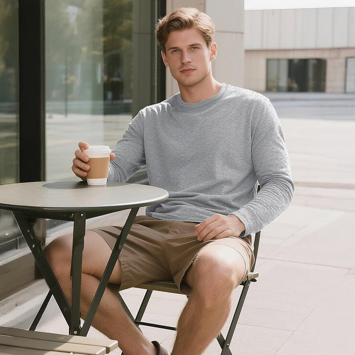 Men's Cotton Solid Color Classic Casual Long Sleeve T-shirt - L23M949D