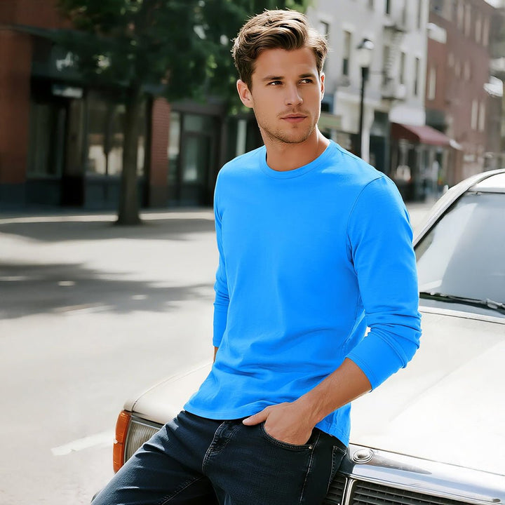 Men's Cotton Solid Color Classic Casual Long Sleeve T-shirt - L23M949D