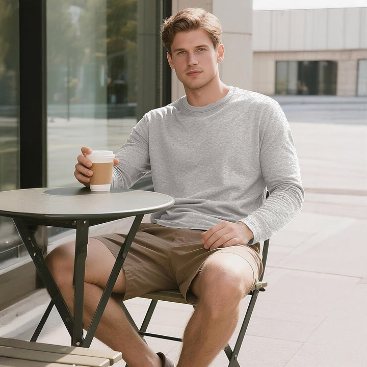 Men's Cotton Solid Color Classic Casual Long Sleeve T-shirt - L23M949D