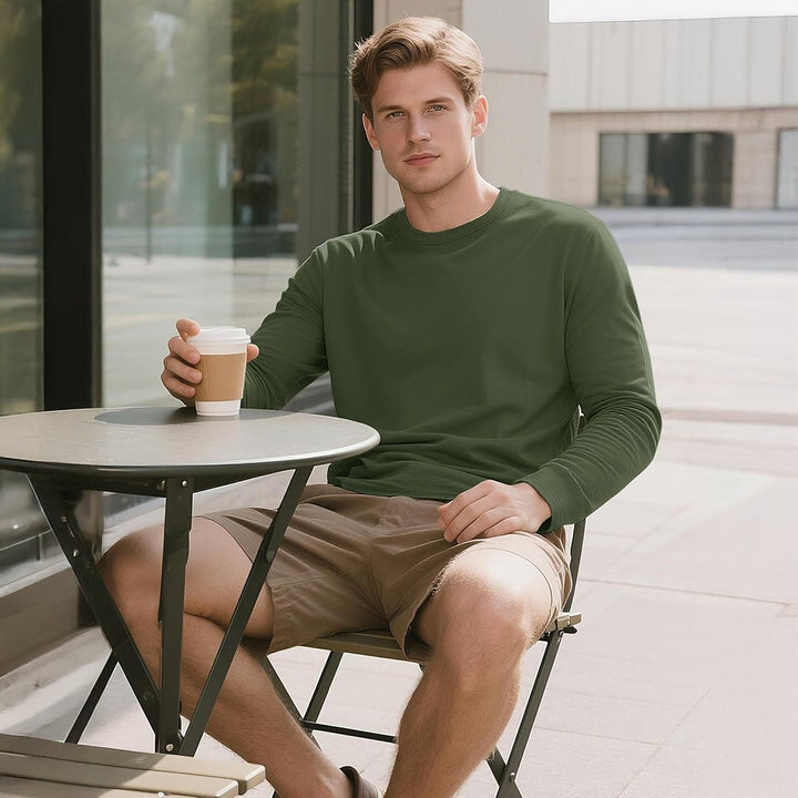 Men's Cotton Solid Color Classic Casual Long Sleeve T-shirt - L23M949D