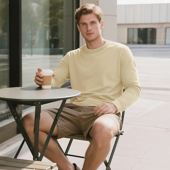 Men's Cotton Solid Color Classic Casual Long Sleeve T-shirt - L23M949D