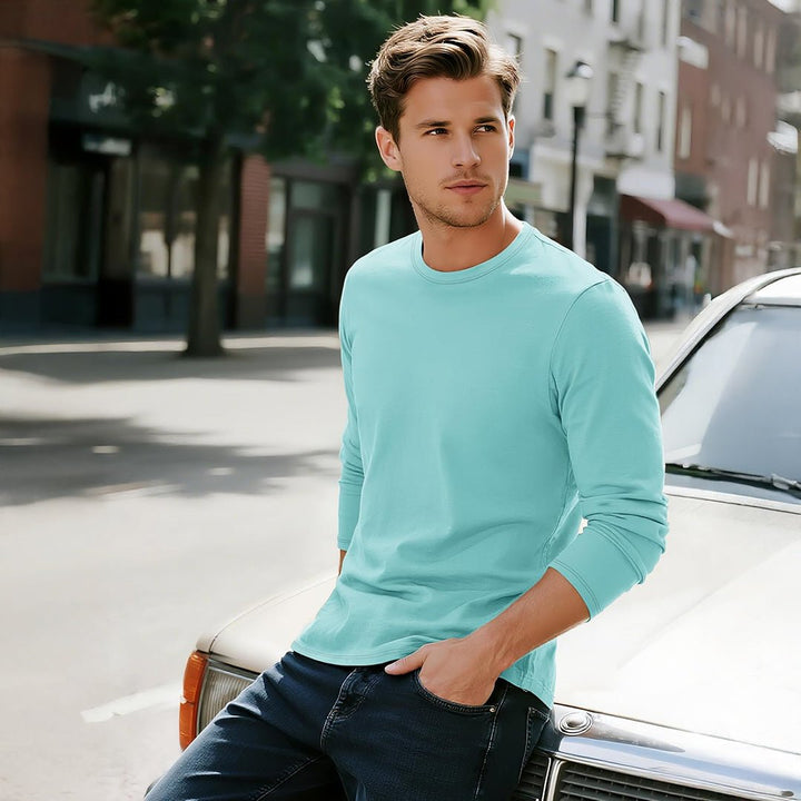 Men's Cotton Solid Color Classic Casual Long Sleeve T-shirt - L23M949D