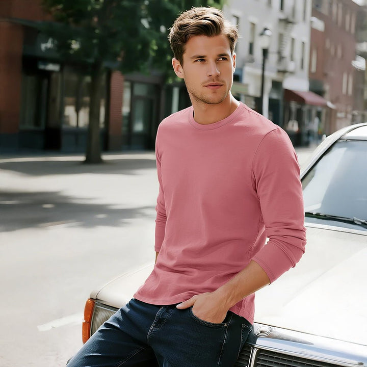 Men's Cotton Solid Color Classic Casual Long Sleeve T-shirt - L23M949D