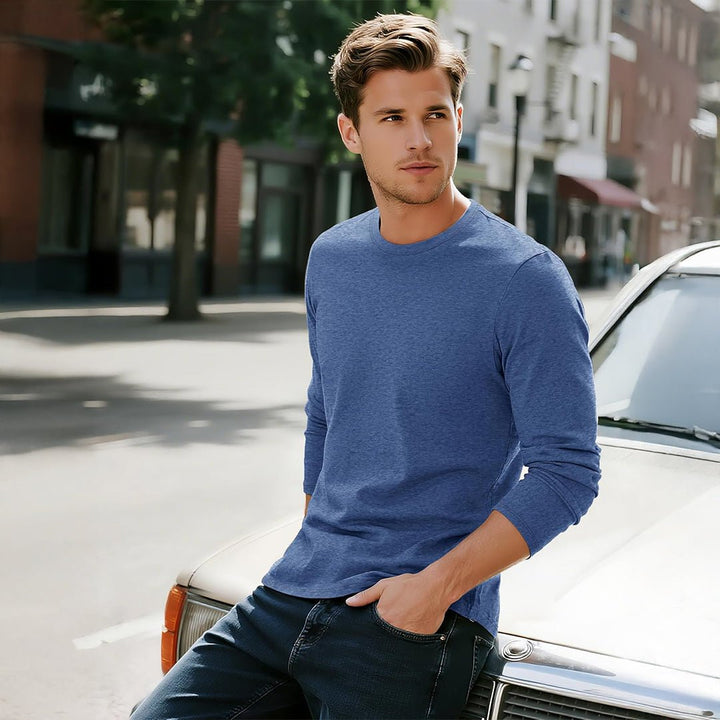 Men's Cotton Solid Color Classic Casual Long Sleeve T-shirt - L23M949D