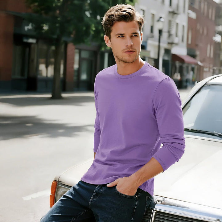 Men's Cotton Solid Color Classic Casual Long Sleeve T-shirt - L23M949D