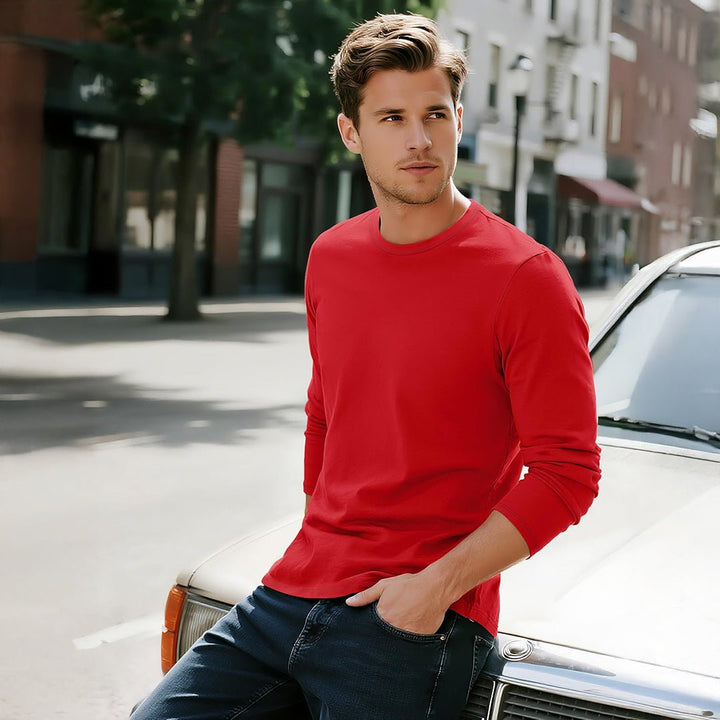 Men's Cotton Solid Color Classic Casual Long Sleeve T-shirt - L23M949D