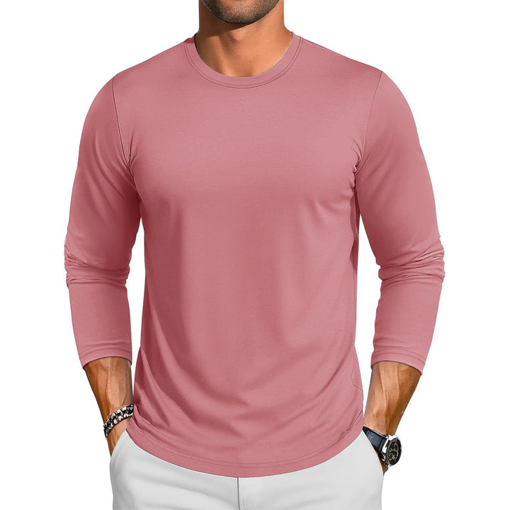 Men's Cotton Solid Color Classic Casual Long Sleeve T-shirt - L23M949D