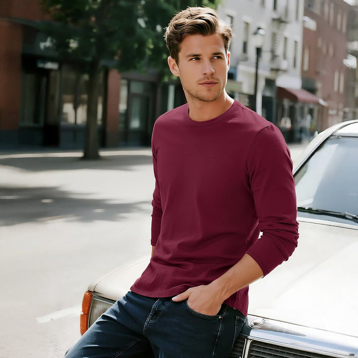 Men's Cotton Solid Color Classic Casual Long Sleeve T-shirt - L23M949D