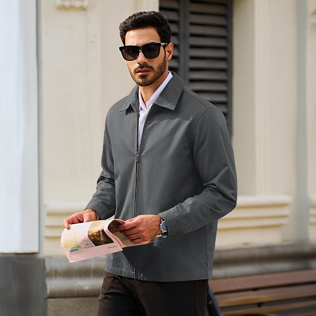 TACVASEN Dark Grey Cotton Windbreaker Full Zip Lightweight Jacket