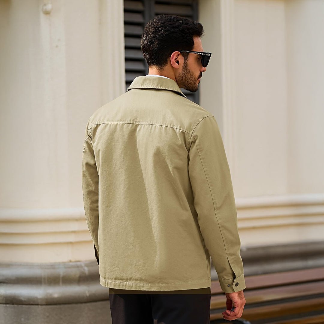 TACVASEN Khaki Cotton Windbreaker Full Zip Lightweight Jacket