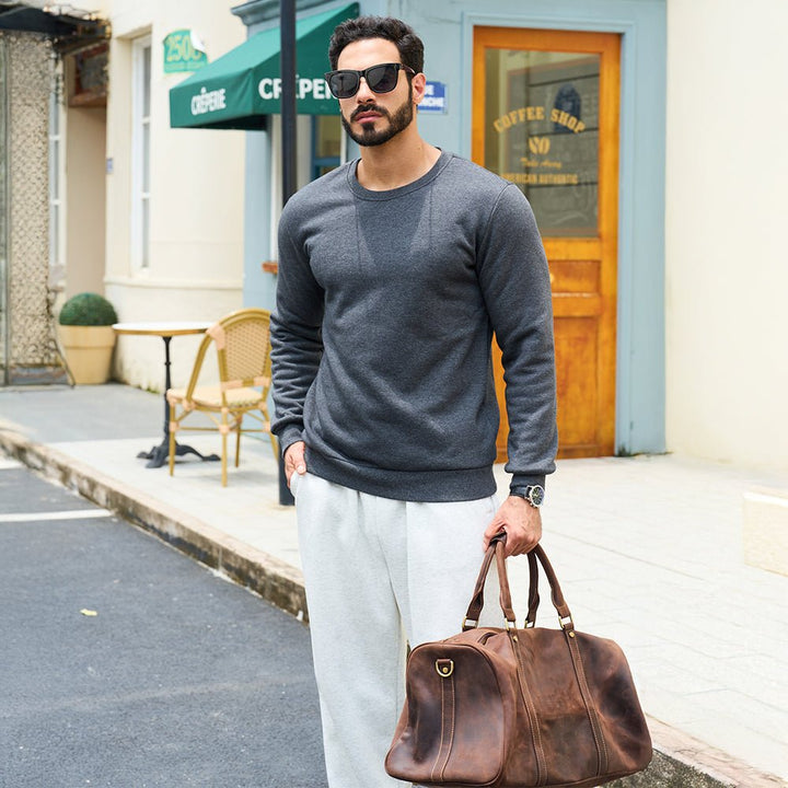 Men’s Crewneck Sherpa Lined Sweatshirt Warm Heavyweight Winter Fleece Pullover - Fall Winter 2022